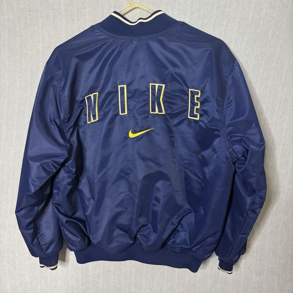 Boys Large Nike Satin Bomber Jacket Vintage Embroidered Y2k Logo Spellout Snap